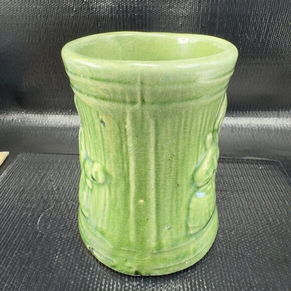 Vintage 1920s McCoy Green Buccaneer Stoneware Mug Cup Heavy Green Glaze Mug Cup - Picture 8 of 13